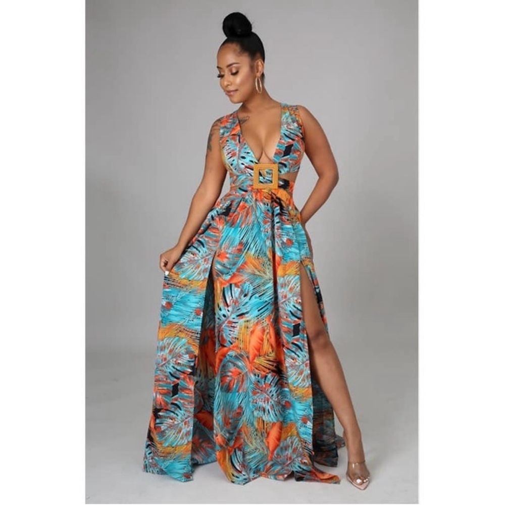The Sang Tropical Print Maxi Dress- NWT size M